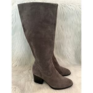 Born Elbe Tall Riding Boots Suede Leather Wide Calf Knee High Heeled Boots Gray